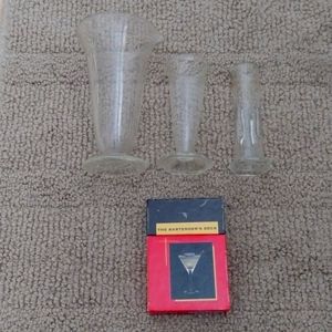 Bartender Trio of Measuring Glasses & Bartenders Deck 1997 Vintage